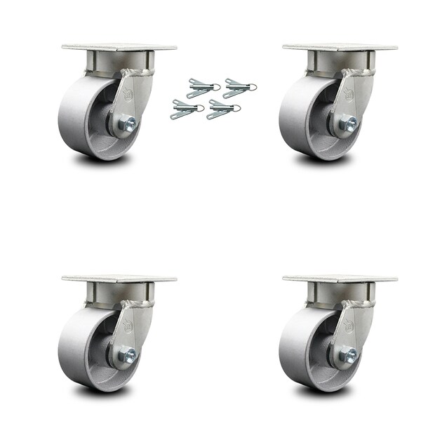 Service Caster 4 Inch Kingpinless Semi Steel Wheel Swivel Caster Set with Swivel Lock SCC SCC-KP30S420-SSR-BSL-4 - main